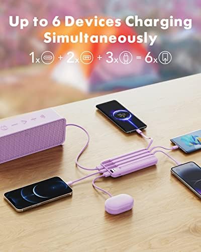 Charmast Power Bank with Built in Cables X 4, 10000mAh Portable Charger 6 Outputs 3 Inputs Travel Essentials, LED Display Type C Powerbank, Slim USB C Battery Pack Compatible with iPhone17/Samsung etc - Image 3
