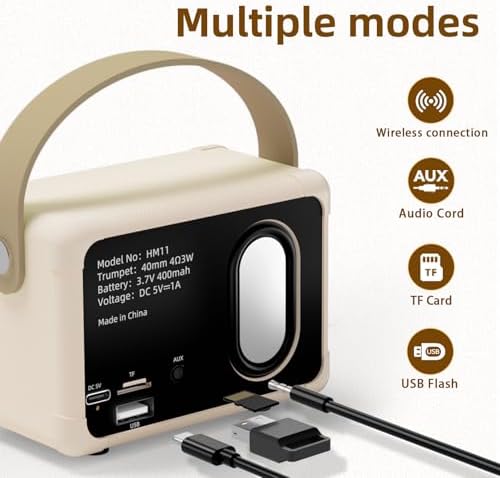 Retro Portable Bluetooth Speaker Teenage Girls Gifts Birthday Presents for Women,Her&Him,Kids,Adults,Boy Bluetooth Speaker Hands-Free Calling Support AUX,TF Card/U-Disk Bedroom Decor XMAS Gifts(Beige) - Image 4