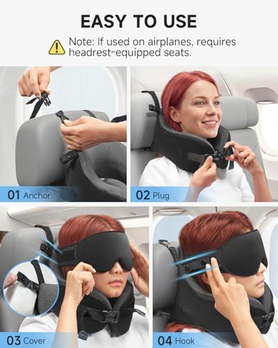 Umisleep Travel Pillow, Memory Foam Neck Pillow for Travel with 360°Support, Adjustable & Detachable for Airplane & Car, Ergonomic Neck Cushion for Adults with Eye Mask & Carry Bag, Black - Image 6