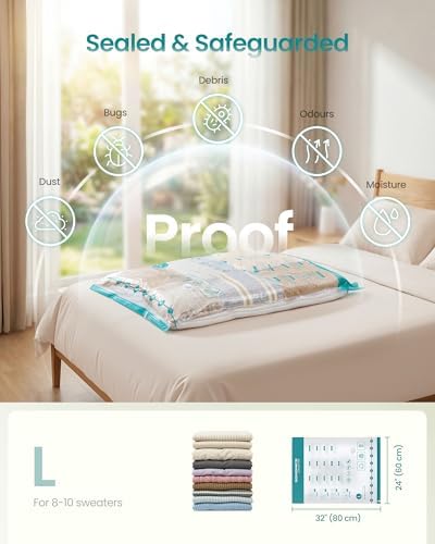 SONGMICS Vacuum Storage Bags, Vacuum Seal Suction Bags for Clothes Bedding Travel, Space Saver Reusable, 6 Pack, L, Transparent LVB102W101 - Image 3