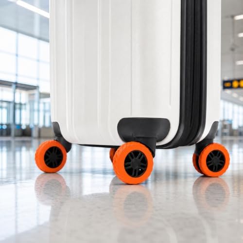 Kemay Upgraded Silicone Suitcase Wheel Protectors 8-Pack Anti-Noise Luggage Wheel Covers for 2-2.4 Inch Spinner Wheels Wear-Resistant Travel Accessories Small Suitcase Covers Protectors Orange - Image 3