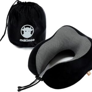 Memory Foam Travel Pillow, Neck Pillow with 360-Degree Head Support, Comfortable and Lightweight, Ideal for Sleeping on Airplane, Car, Train, Bus and Home Use, Comes with Storage Bag (Black)