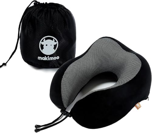 Memory Foam Travel Pillow, Neck Pillow with 360-Degree Head Support, Comfortable and Lightweight, Ideal for Sleeping on Airplane, Car, Train, Bus and Home Use, Comes with Storage Bag (Black)