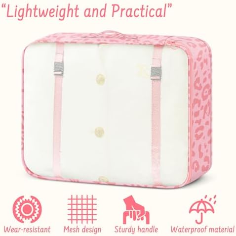 MOFELON 8PCS Packing Cubes for Suitcase, Travel Luggage Organisers for Backpack, Waterproof Suitcase Organiser Bags, Travel Essentials Accessories - Pink leopard print - Image 3