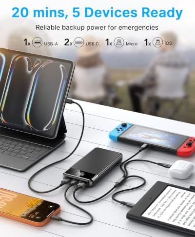 Power Bank Fast Charging 26800mAh,Portable Charger 22.5W Phone Battery Pack Attached USB-C/iOS/Micro-USB Cable, Powerbank for iPhone 17 16 15 14 13 Samsung, for Travel Camping Essentials - Image 3