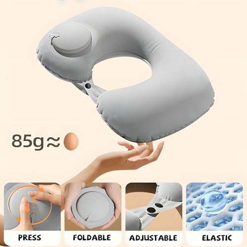2 PCS Inflatable Neck Pillow for Travel, Compact Neck Support Pillows, Lightweight Inflatable Pillow for Adults Kids Airplane Travel Home and Office (Gray, Navy Blue) - Image 8