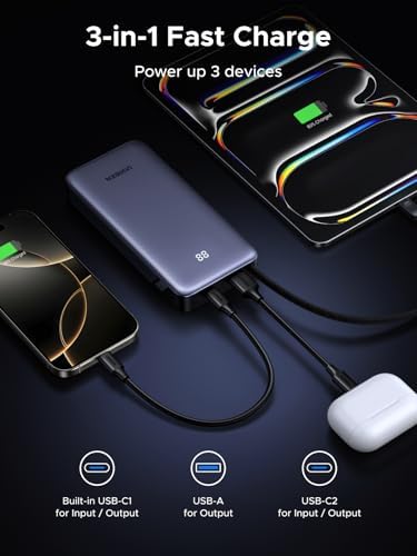 UGREEN Nexode Power Bank with Built-in Cable 20000mAh 45W In & Out Fast Charging 3-Way Output Portable Charger Mobile Phone Battery Pack Compatible with Galaxy S25, iPhone Air/17, iPad, Laptop - Image 5
