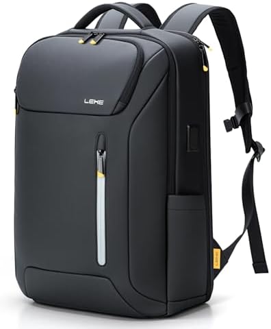 Laptop Backpack for Men, 17.3 Inch 30L Water-Resistant Business Rucksack with USB Charging Port for Travel, Work Commute and Overnight Trips, Black