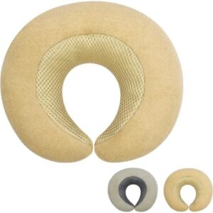 Kid's Travel Neck Pillow, Comfortable Support Heads Pillow for Children Soft U-shaped Head Neck Protector for Airplane Camping Car Sleeping(Khaki)