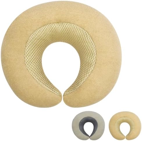 Kid's Travel Neck Pillow, Comfortable Support Heads Pillow for Children Soft U-shaped Head Neck Protector for Airplane Camping Car Sleeping(Khaki)