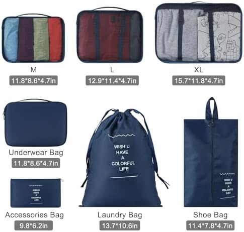 KUKLAR Packing Cubes for Suitcases Packing Cubes with Shoe Bag Clothing Bag Accessories Bags Packing Cubes for Travel Luggage Organizer Women Men(Blue), Blue, STANDARD, STANDERD - Image 2