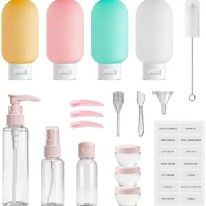 18 Pack Travel Bottle Set for Toiletries Travel Containers Leakproof Refillable Squeezable Travel Accessories for Skincare Lotion Shampoo