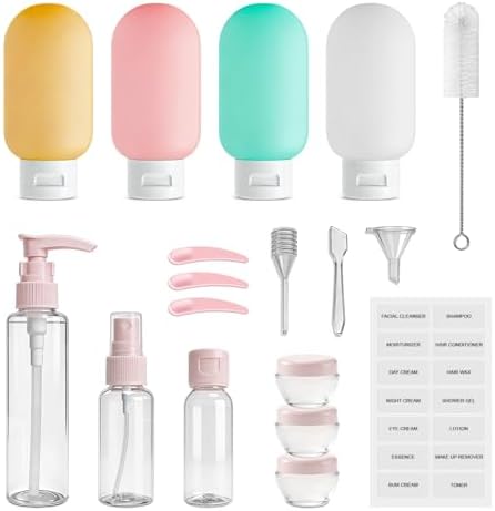 18 Pack Travel Bottle Set for Toiletries Travel Containers Leakproof Refillable Squeezable Travel Accessories for Skincare Lotion Shampoo