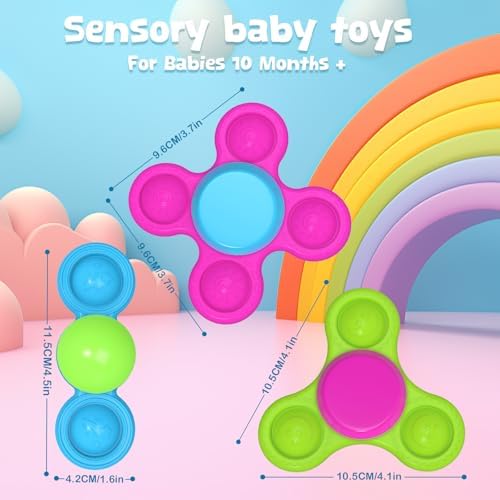 Suction Toys 3PCS Silicone Sensory Toys for Babies 10+ Months Suction Cup Spinner Toys Baby Bath Toys Fidget Spinners for Kids High Chair Travel Toys for Sensory Development(Stackable-Star) - Image 5