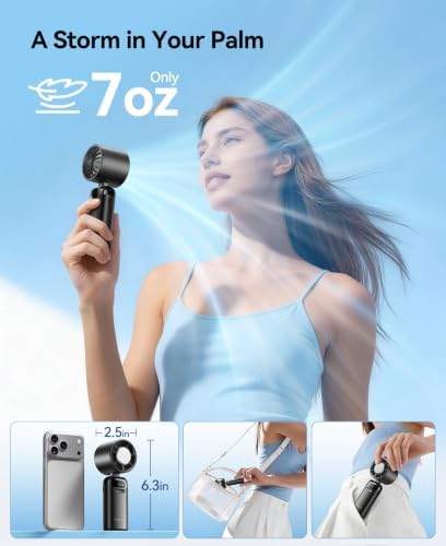 KIMMOO Handheld Portable Turbo Fan with Ice Cooler, Powerful 21000 RPM, Speed (1-199), Up to 14Hrs Cooling, Rechargeable Personal Fan, Small Pocket Hand Fans for Travel/Outdoor/Home/Office (Black) - Image 8