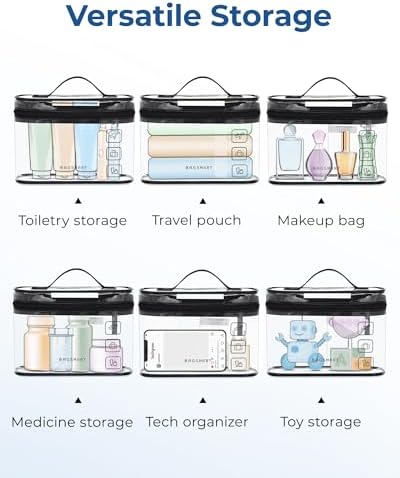 BAGSMART TSA Clear Toiletry Bag,2 Pack PVC Makeup Cosmetic Bag Organizer,Quart Size Travel Bag for Toiletries,Carry-on Travel Accessories Essentials,Black-2pcs - Image 6