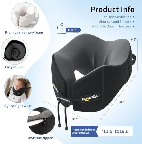 Patented Head-Bobble-preventing Ergonomic 360° Supporting Golden Formula Memory Foam Travel Neck Pillow w/3D Contoured Eye Mask Set Long Trip Sleeping Essentials for Airplane Flight Car Bus - Image 6
