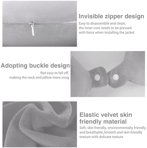 Travel Pillow Kids Travel Pillow with Sleep Eye Mask Cute Neck Pillow for Travel Soft Memory Foam Travel Neck Pillow for Adults and Kids Airplane Sleeping Travel and Camping (grey cat) - Image 3