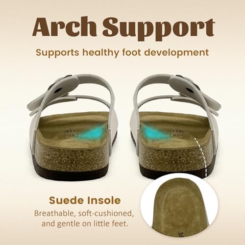 Cork Footbed Sandals for Boys Girls - Comfortable Double Buckle Slip - 2026 Beach Essentials Little Big Kids Sandals - Memory Foam Vacation Essentials Slides for Kids Footwear - Image 4