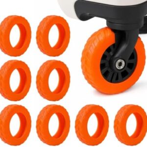 Kemay Upgraded Silicone Suitcase Wheel Protectors 8-Pack Anti-Noise Luggage Wheel Covers for 2-2.4 Inch Spinner Wheels Wear-Resistant Travel Accessories Small Suitcase Covers Protectors Orange