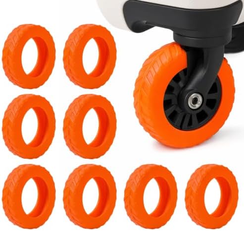 Kemay Upgraded Silicone Suitcase Wheel Protectors 8-Pack Anti-Noise Luggage Wheel Covers for 2-2.4 Inch Spinner Wheels Wear-Resistant Travel Accessories Small Suitcase Covers Protectors Orange