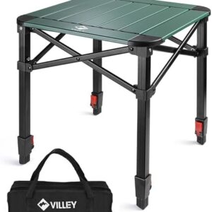 VILLEY Camping Table Folding, Small Lightweight Roll Up Aluminum Camp Table with Carry Bag, Adjustable Height Portable Outdoor Table for Picnic, Beach, Hiking, Fishing