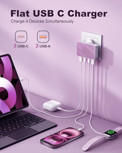 USB C Charger Plug UK 4 Port,45W Travle Plug Adapter with 2 USBC and 2 USB A Ports, Multiport Fast Wall Charger for iPhone, Samsung Galaxy, iPad, Android Phones(Purple, 30W 2C2A) - Image 2