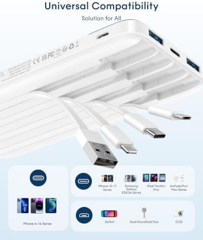 Charmast Power Bank with Built in Cables X 4, 10000mAh Portable Charger 6 Outputs 3 Inputs Travel Essentials, LED Display Type C Powerbank, Slim USB C Battery Pack Compatible with iPhone17/Samsung etc - Image 5