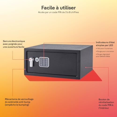 Yale Electronic Laptop Safe – Standard Protection, PIN Keypad + Override Key, Anti-bump Solenoid, Auto Lockdown, Carpeted Interior, Wall/Floor Fixings Included – 24L – YLV/200/DB2 - Image 8