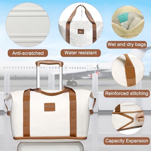 Kono Suitcase Lightweight ABS+PC Hard Shell Carry-Ons Cabin Case 12'' and 20'' Luggage Set with TSA Lock Luggage Sets of 4 Piece Included Duffels Bag & Toiletry Bag for Travel（Cream White） - Image 4