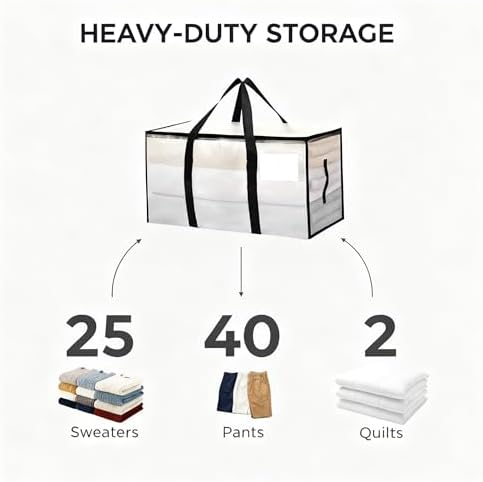Extra Large Moving Boxes Bags, 93L Heavy Duty Cloths Storage Bags with Backpack Straps, Waterproof Foldable Storage Totes Bins for College Dorm, Christmas Decorations Travelling—4 Pack, Clear - Image 5