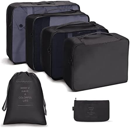 OSDUE Packing Cubes for Suitcases, 6 PCS Travel Luggage Packing Organizers Waterproof Travel Essentials Bag Accessories, Clothes Cosmetics Toiletries Storage Bags, Black