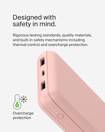 Belkin USB C Portable Charger 20000mAh, 20K Power Bank with USB Type C Input Output Port and 2 USB A Ports with Included USB C to A Cable for iPhone, Galaxy, Pixel, iPad, AirPods and More – Rose Gold | 20K Portable Charger, Charge Up to 3 Devices (1 x USB-C, 2 x USB-A Ports), 15W, LED Indicator, Made with Recycled Plastic - Image 7