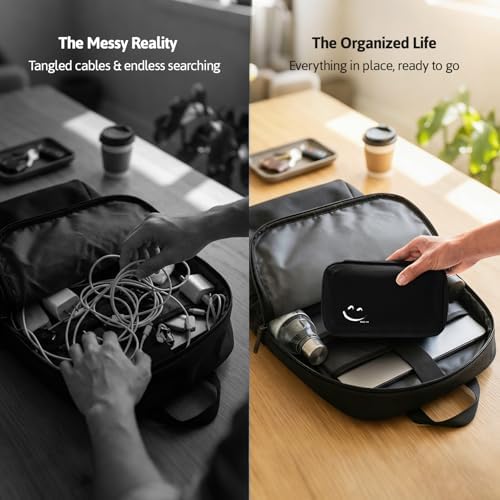 OrgaWise Cable Organiser Bag, Electronic Organizer Travel Case, Water Resistant Travel Accessories Bag Tech Pouch for Charger Adapter Power Bank Hard Drive (Black) - Image 7