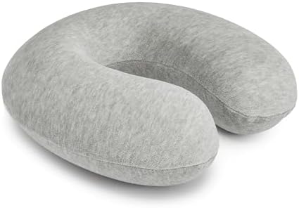 Amazon Basics Travel Pillow, Memory Foam Neck Pillow For Travel, Machine Washable Cover with Elastic Carrying Strap, 30.5 x 30.5 x 9.6 cm, Grey