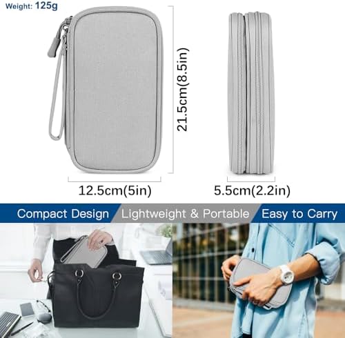 Portable Cable Organiser Bag Travel Organiser Double-Layer Cable Organiser Bag All-in-One Electronics Case for Tech Accessories, Charger, Power Bank, Earphone, Holiday Essentials for Men Women - Grey - Image 3