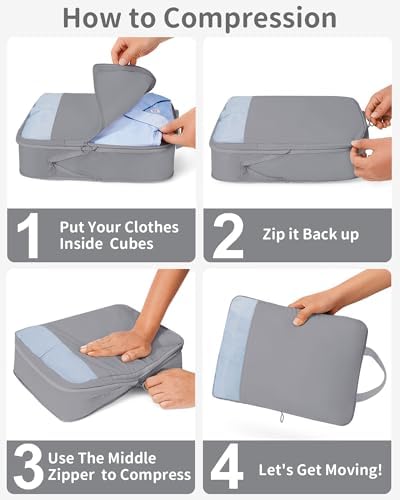 Compression Packing Cubes 11 Set, Suitcase Organizers, Luggage Organizer Bags for Travel, Expandable Packing Cubes for Travel Compression, Travel Essentials Gray - Image 8