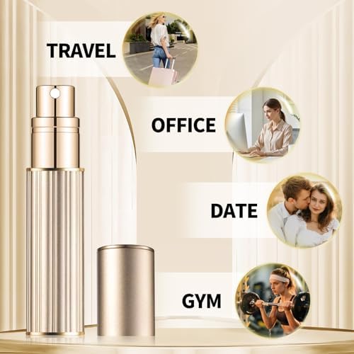 Portable Perfume Atomiser Refillable - 5ml Empty Travel Perfume Bottle, Nano Mist, Leaking Proof, Bottom Pump without Funnel, Luxurious Mini women and men (M5-Gold) - Image 6