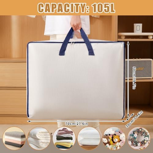 4 Pack Clear Storage Bags with Zip, 105L Large Moving Bags Clothes Storage Bags Foldable Moving Totes Packing Bags for Clothes Duvet Pillow Blanket Bedding Toys Storage - Image 3