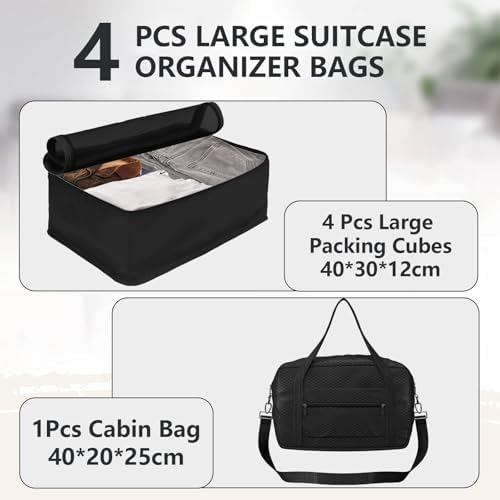 Large Packing Cubes, 5 PCS Travel Essentials include 4 Same Size Packing Cubes for Suitcases and 1 PCS 20L Ryanair Cabin Bag 40x20x25 - Image 2