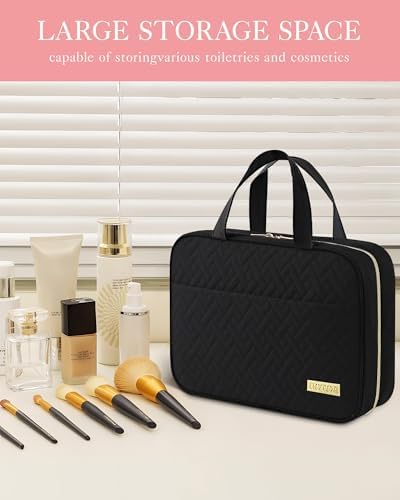 HOTOR Travel Toiletry Bag - Toiletry Bags for Women with Hanging Hook - Spacious Travel Bags for Women/Big Comparment, Makeup Bag Waterproof Travel Essentials, Black, 28.4 x 22.6 x 8.1 cm - Image 2