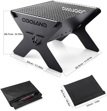Odoland Camping Fire Pit, Portable Fire Pit for Camping, 2 in 1 Wood Burning Fire pit Grill with Detachable Cooking Grate for Outdoor BBQ, with Carry Bag - Image 3