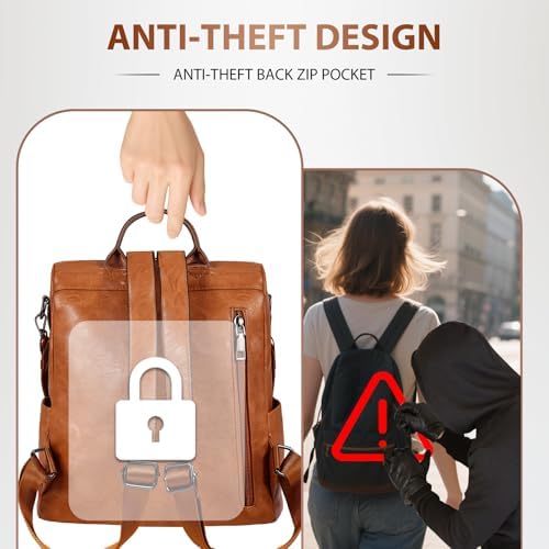 Leathario Backpack Womens, Vegan Leather Rucksack Bag for Women, Ladies Fashion Backpacks for Work University Travel Business - Image 9