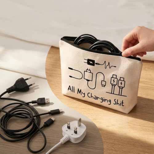 Charging Cable Organizer Bag, All My Charging Stuff Bag for Travel Backpack Funny Makeup Bag Gifts for Women Men, Lightweight Holiday Essentials Storage for Tech Gadgets and Cosmetics Gift for Friends - Image 4