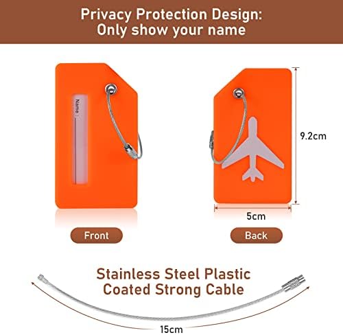 Flintronic 2 PCS Luggage Tags, Silicone Baggage Labels, Suitcase ID Tag Set, Handbag Tag Labels Travel Accessories for Checked Luggage, Hand Luggage and Handbags - Orange - Image 2