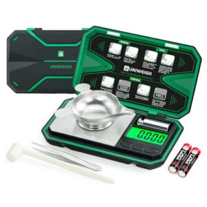 UNIWEIGH Milligram Scale Precision 0.001g/50g mg Scale for Weighing Powders | Digital Jewelry Scale for Gold,Coins,Gem,Reloading,Pocket Micro Gram Scale with 6 Units,Tare,Cal Weight,Battery Powered