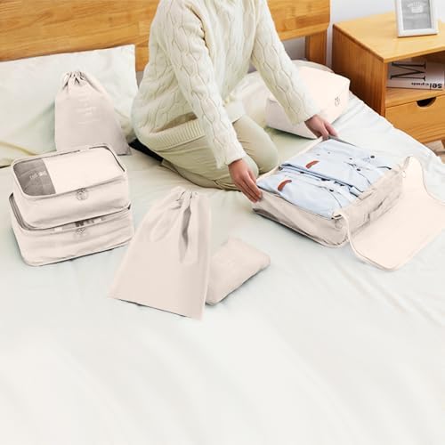 Packing Cubes for Suitcases, MOFELON 9 PCS Packing Cubes for Backpack, Waterproof Luggage Suitcase Organiser Bags, Travel Essentials Bag for Clothes Shoes,Travel Accessories (Beige) - Image 6