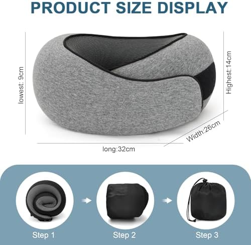 360° Memory Foam Travel Pillow for Adults | Adjustable Neck Support for Long Flights, Train & Car Journeys | Includes Carry Case, Eye Mask & Ear Plugs for Complete Travel Comfort(Light Grey) - Image 2