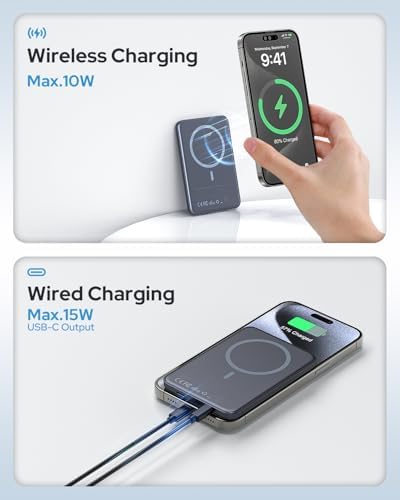 for Magsafe Power Bank, 5000mAh Slim Wireless Portable Charger, Magnetic Power Bank Fast Charging with USB-C, Phone Charger Battery Pack Compatible with iPhone 17/16/15/14/13/12 Series, Space Gray - Image 5
