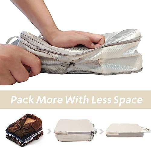 6 Piece Set Compression Packing Cubes For Suitcases Packing Cubes For Travel, With Travel Toiletry Bag and Laundry Bag (Beige) - Image 5